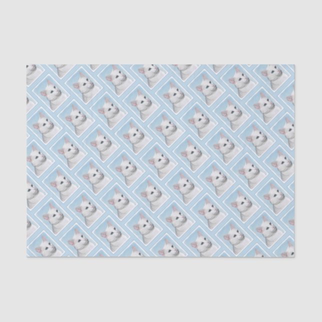 Papel De Seda Pintura de gato blanco - Arte de gato original lin (Anverso)