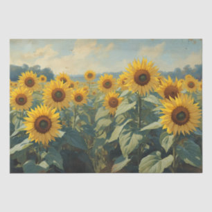 Papel De Seda Pintura de girasoles vintage en óleo elegante