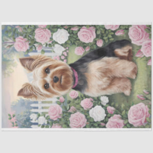 Papel De Seda Pintura de jardín de rosas de Yorkshire Terrier De