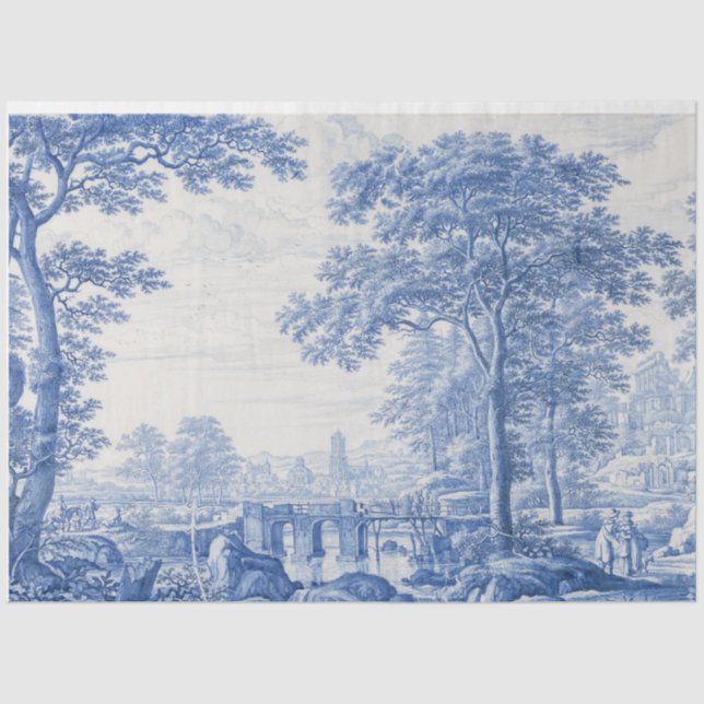 Papel De Seda Pintura de la Decoración Francesa de Blue Toile (Anverso)