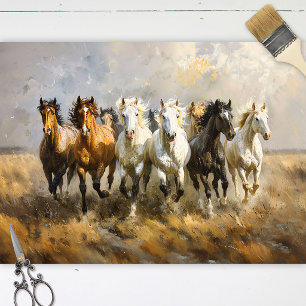 Papel De Seda Pintura de Manada de Caballos Galopando Decoupage