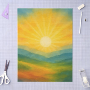 Papel De Seda Pintura de paisaje al amanecer con acuarela