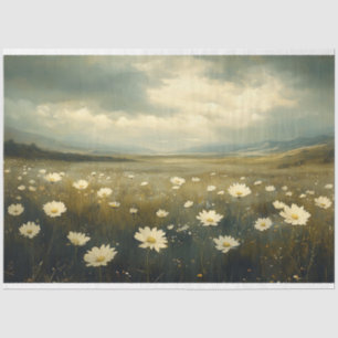 Papel De Seda Pintura de paisaje vintage flores blancas decoupag