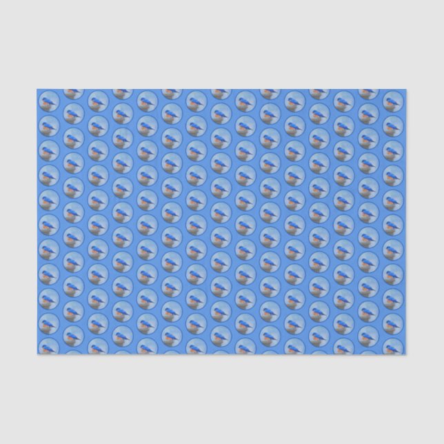Papel De Seda Pintura de pájaro azul - Arte original de las aves (Anverso)