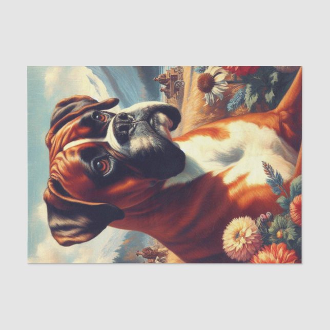 Papel De Seda Pintura de perro de Boxer de época (Anverso)