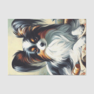 Papel De Seda Pintura de perro de Papillon de época