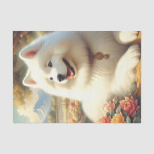 Papel De Seda Pintura de perro de Samoyed de época