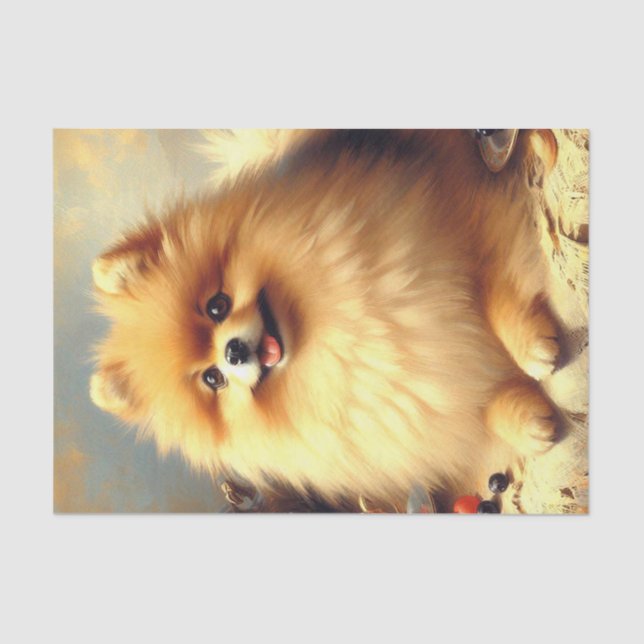 Papel De Seda Pintura de perro pomerania vintage (Anverso)