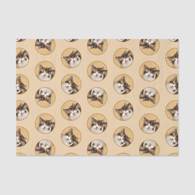 Papel De Seda Pintura de retrato de gato calico arte original (Anverso)