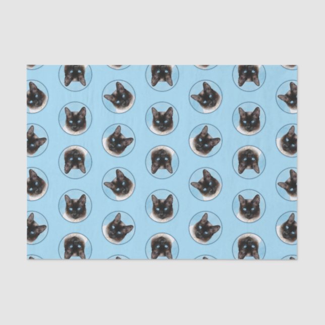 Papel De Seda Pintura de retrato de gato siamesa adorable arte o (Anverso)