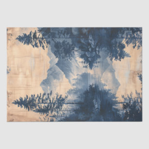 Papel De Seda Pintura de Tinta Azul de Montañas Chinoiserie Deco