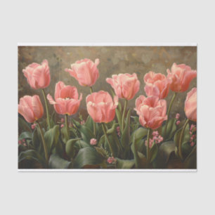 Papel De Seda Pintura de Tulipanes Rosados Decoupage Botánico