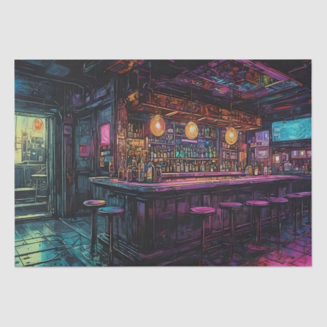 Papel De Seda Pintura de un bar con tinta ciberpunk (Anverso)
