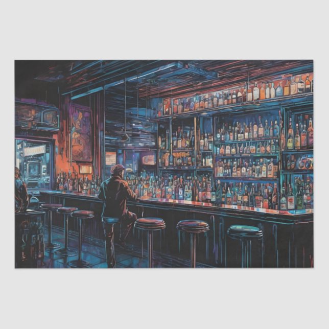 Papel De Seda Pintura de un bar con tinta ciberpunk (Anverso)