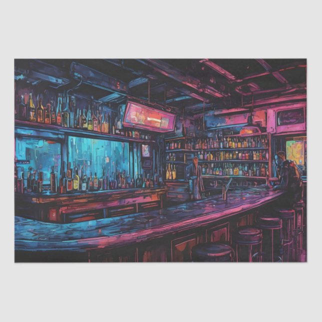 Papel De Seda Pintura de un bar con tinta ciberpunk (Anverso)