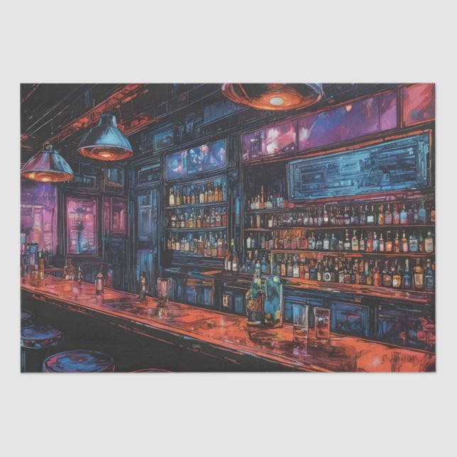 Papel De Seda Pintura de un bar con tinta ciberpunk (Anverso)