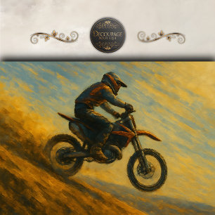 Papel De Seda Pintura Decoupage de Jinete de Moto de Cross Vinta