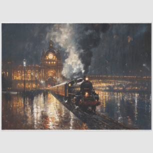 Papel De Seda Pintura Decoupage de Tren Saliendo de la Estación