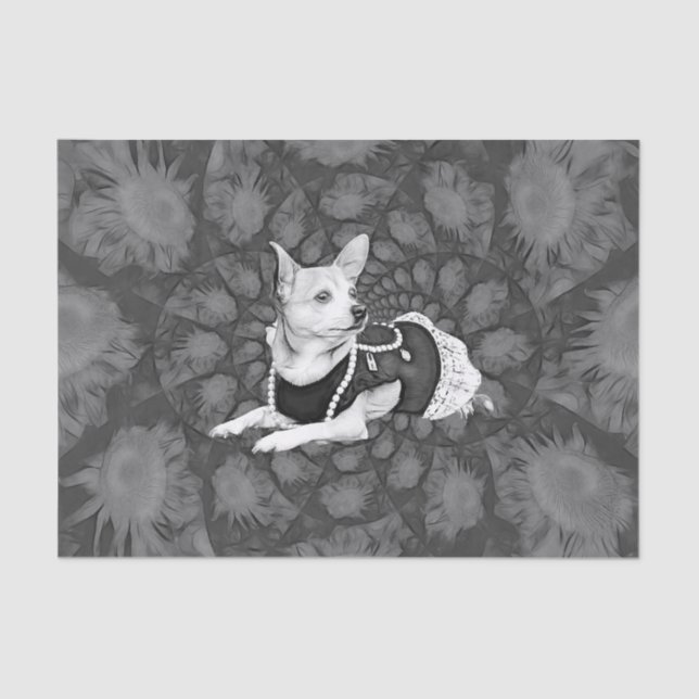 Papel De Seda Pintura floral de Chihuahua: Arte de perro blanco  (Anverso)