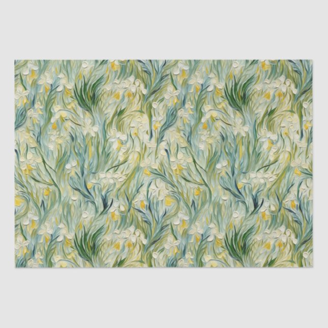 Papel De Seda Pintura floral inspirada en la noche estrellada al (Anverso)