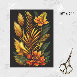Papel De Seda Pintura floral Naranja tropical