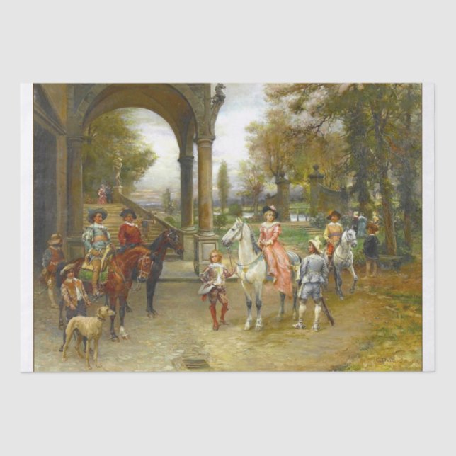 Papel De Seda Pintura hermosa de una 17ma escena de C para el (Anverso)