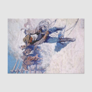 Papel De Seda Pintura occidental de N C Wyeth “Ropeando caballos