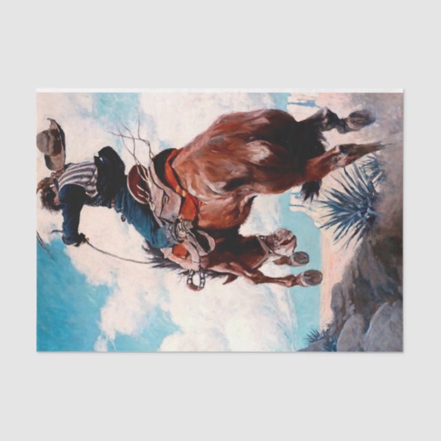Papel De Seda Pintura occidental de NC Wyeth 'Bucking' (Anverso)