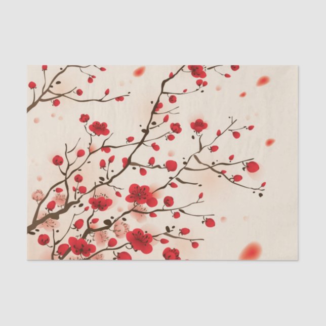 Papel De Seda Pintura oriental del estilo, flor del ciruelo en (Anverso)