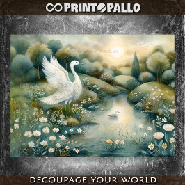 Papel De Seda Pintura renacentista con cisne y lago