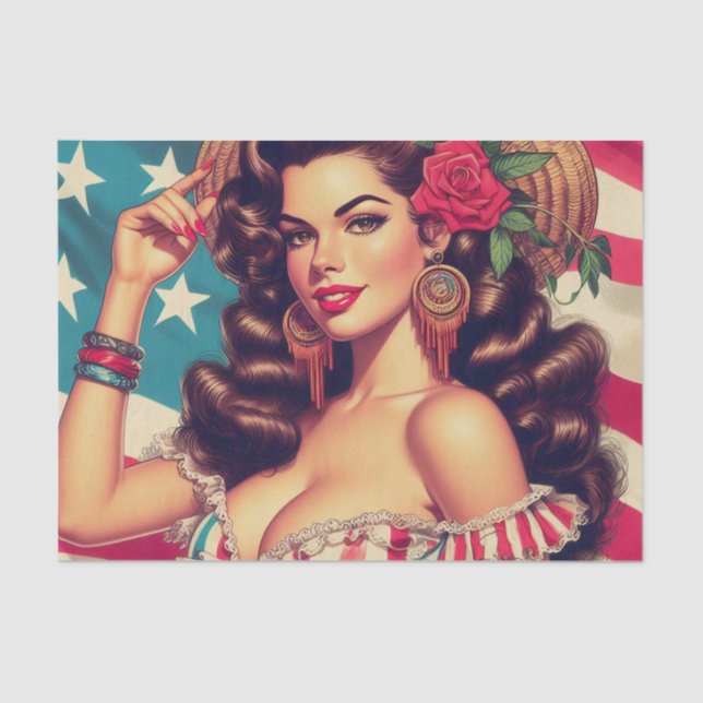 Papel De Seda Pintura retro hermosa mujer (Anverso)