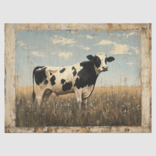 Papel De Seda Pintura rústica de una vaca en una pradera soleada