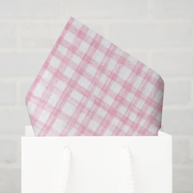 Papel De Seda Pinza blanca rosada moderna de Gingham dibujada a  (Bolsa de regalo)