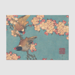Papel De Seda Pinzón Japonés y Flor de Cerezo Vintage de Hokusai
