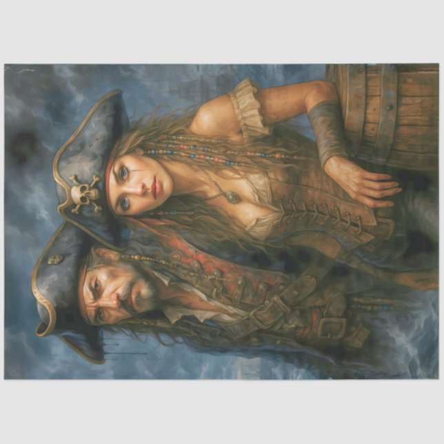 Papel De Seda Pirate Captain and Queen | Caribbean Nautical  (Anverso)