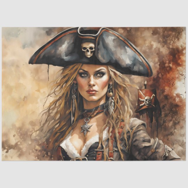 Papel De Seda Pirate Queen | Nautical Caribbean Decoupage Paper (Anverso)