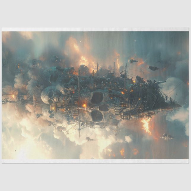 Papel De Seda Pirates Skull Ship Flies Decoupage (Anverso)