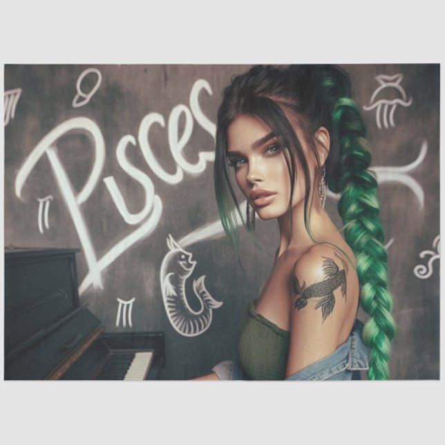 Papel De Seda Pisces Zodiac Músico Piano Decoupage (Anverso)