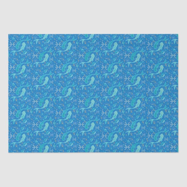 Papel De Seda Pisces zodiac señal mar azul moderno (Anverso)