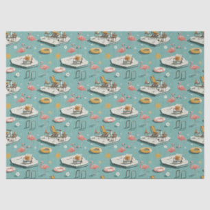 Papel De Seda Piscina Retro de Flamencos Estilo Verano (8)