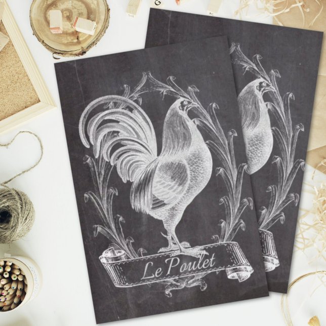 Papel De Seda pizarra de moda rústica gallo de campo francés (rustic chic blackboard french country rooster tissue paper)