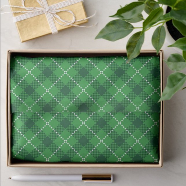 Papel De Seda Placa blanca verde de estilo escocés (Coordinating plaids for gifting or crafting!)