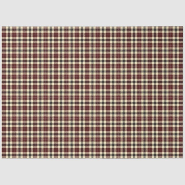 Papel De Seda Placa de borgoña y tartán negro (Anverso)