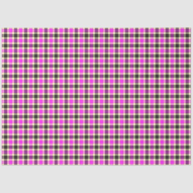 Papel De Seda Placa Tartán rosa y negro caliente (Anverso)