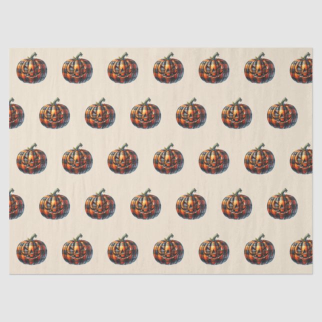 Papel De Seda Plaid Pumpkin Halloween Tissue Paper (Anverso)