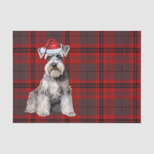 Papel De Seda Plaid Rojo de Navidad Schnauzer Perro Festejo (Anverso)