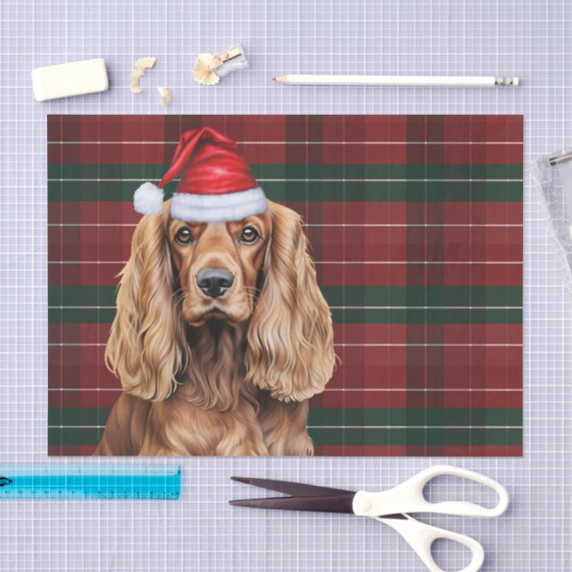 Papel De Seda Plaid rojo perro Cocker Spaniel Navidad (Artesanía)