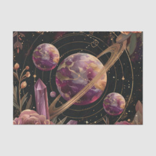 Papel De Seda Planeta con anillos de cristal cósmico Arte de fan