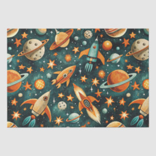 Papel De Seda Planeta Naranja Teal Espacio Atómico de Mitad de S