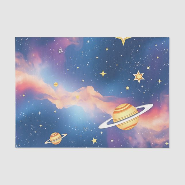 Papel De Seda Planetas Estrellas Patrón Galaxia Soñadora (Anverso)